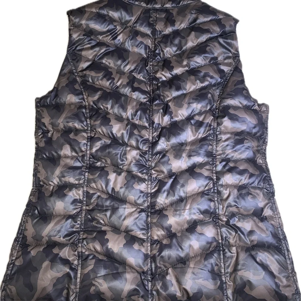 Dark Camouflage Army Quilted Zip Puffer Vest S Street Preppy Grunge Cozy INC - Picture 6 of 8